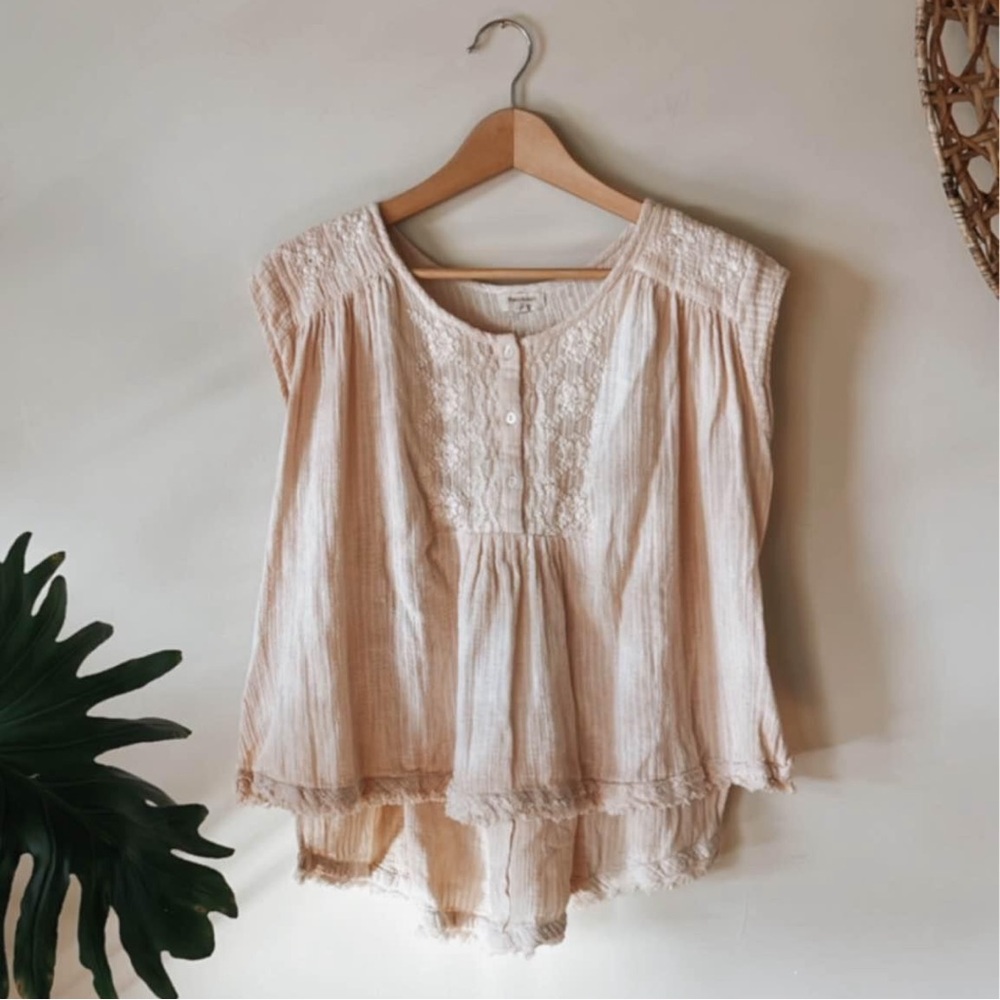 Cost Plus World Market Pale Pink Lace Blouse 100% Cotton